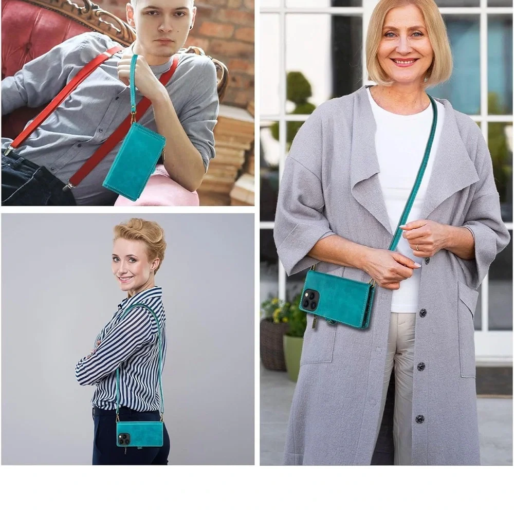 Teal Wallet Phone Case with Wrist Strap - Compatible Cell Phone Case